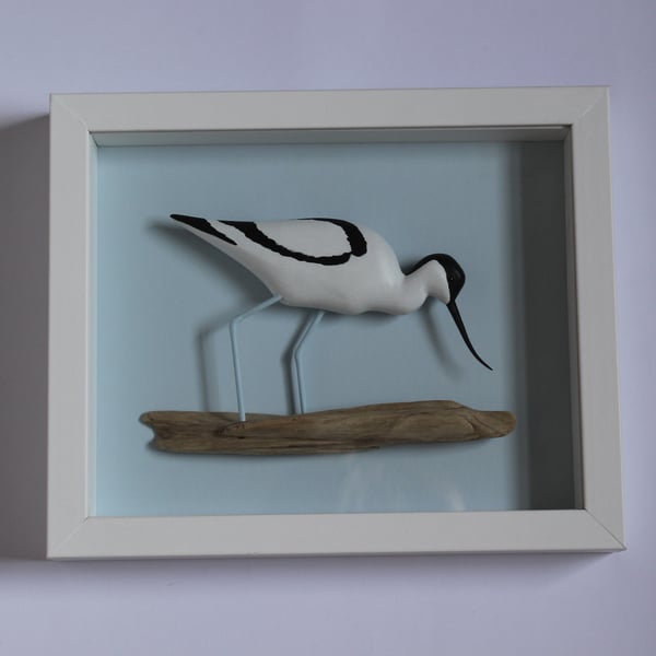 Framed carved avocet