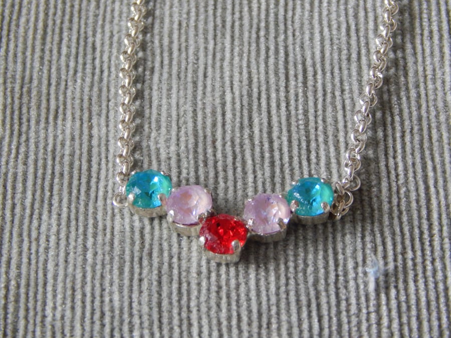 Laguna Delite, Lavender Delite and Light Siam Adjustable Swarovski Chain Necklac