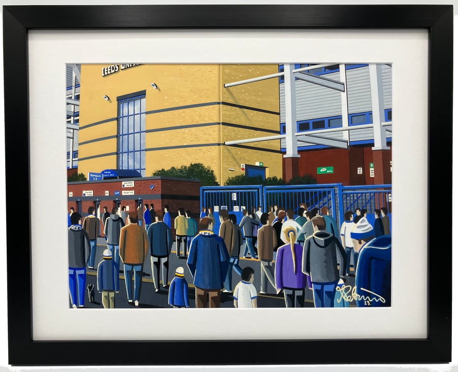Leeds Utd, Retro 90's Elland Rd, Framed Football Art Print. 14" x 11" Frame Size