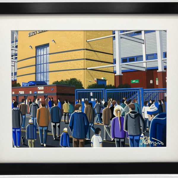 Leeds Utd, Retro 90's Elland Rd, Framed Football Art Print. 14" x 11" Frame Size