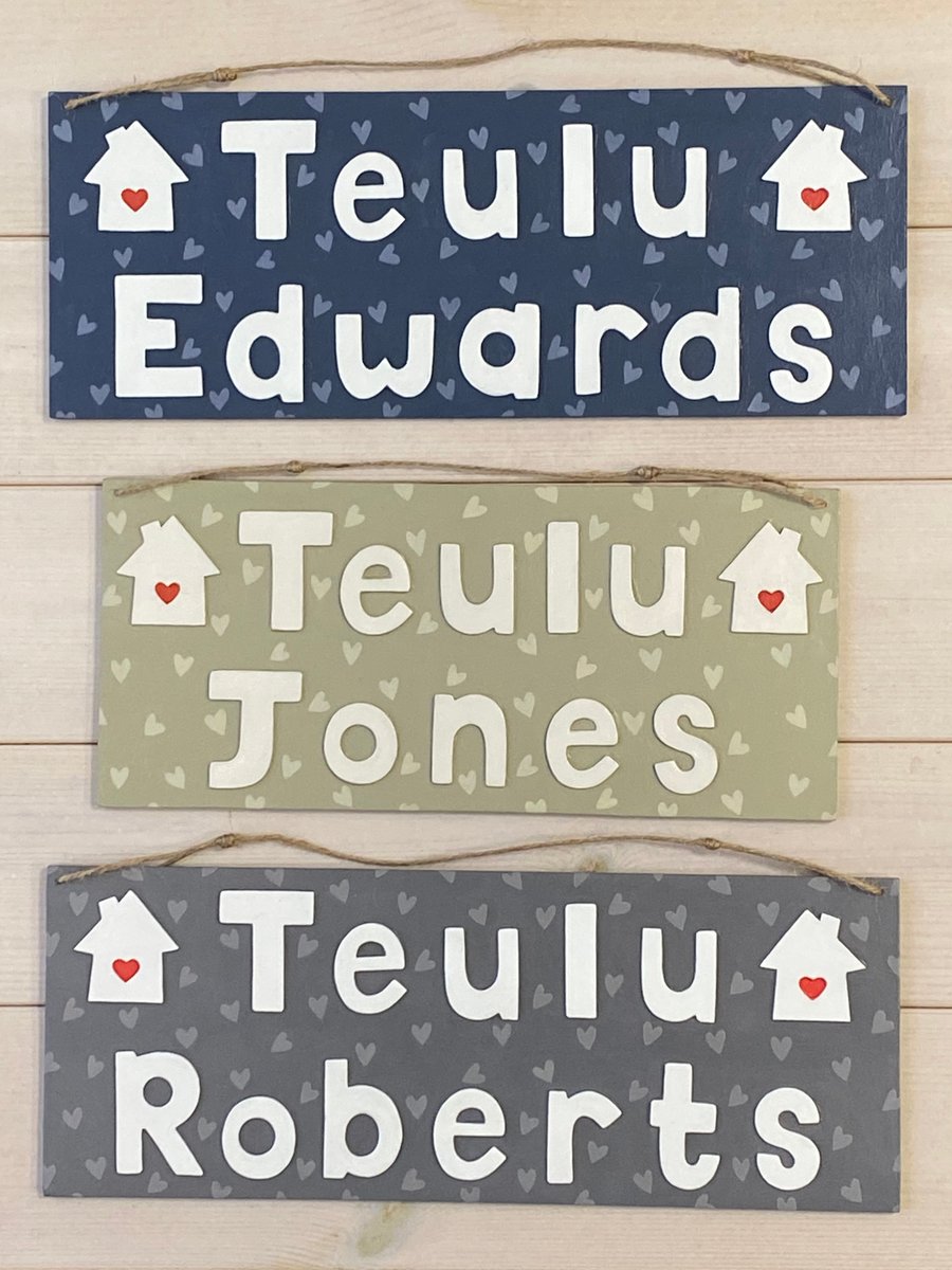 Personalised Hanging Welsh Family Door Sign 