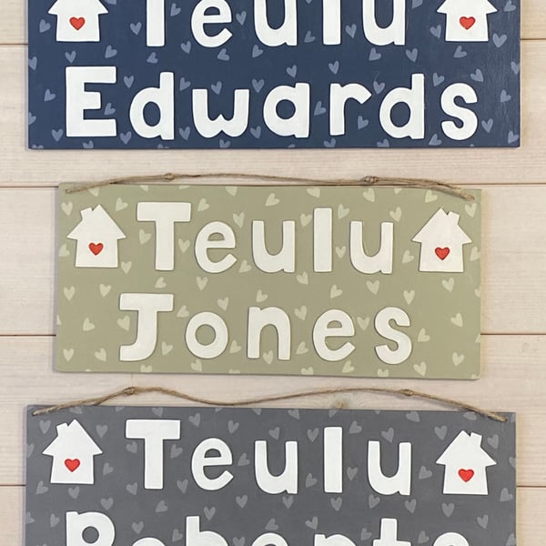 Personalised Hanging Welsh Family Door Sign 