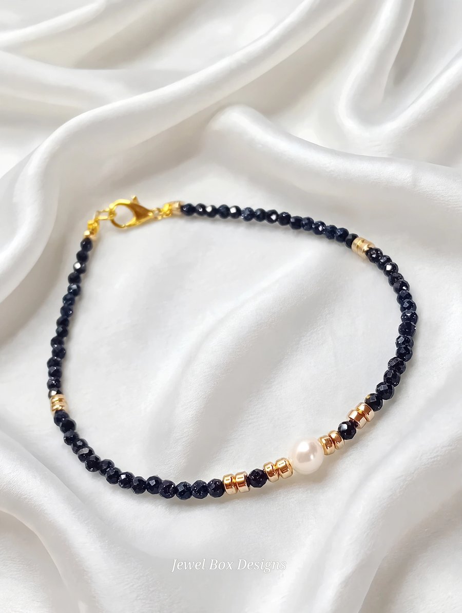 Blue Sandstone & Pearl Bracelet