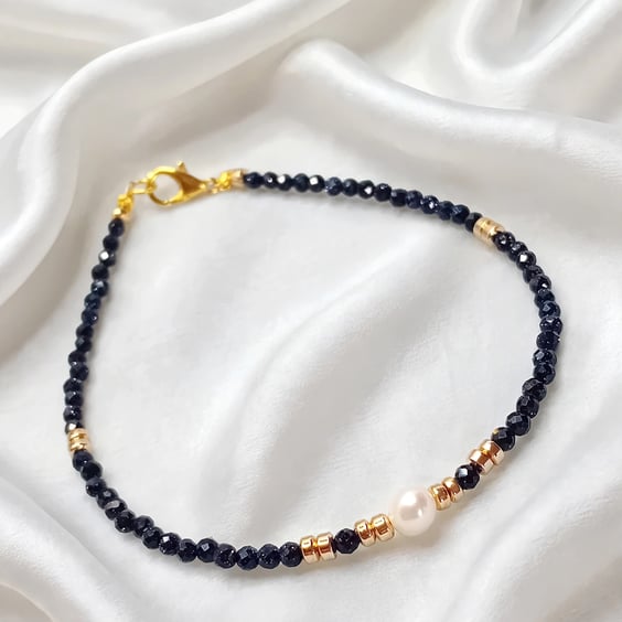 Blue Sandstone & Pearl Bracelet