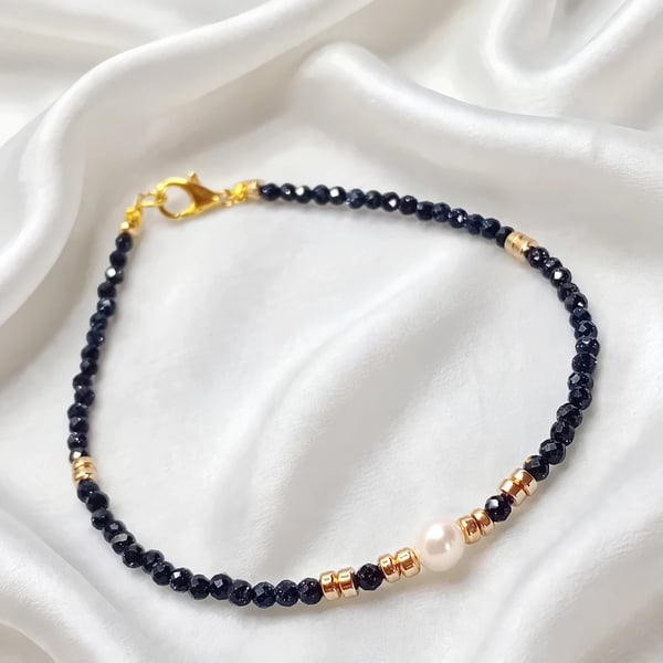 Blue Sandstone & Pearl Bracelet