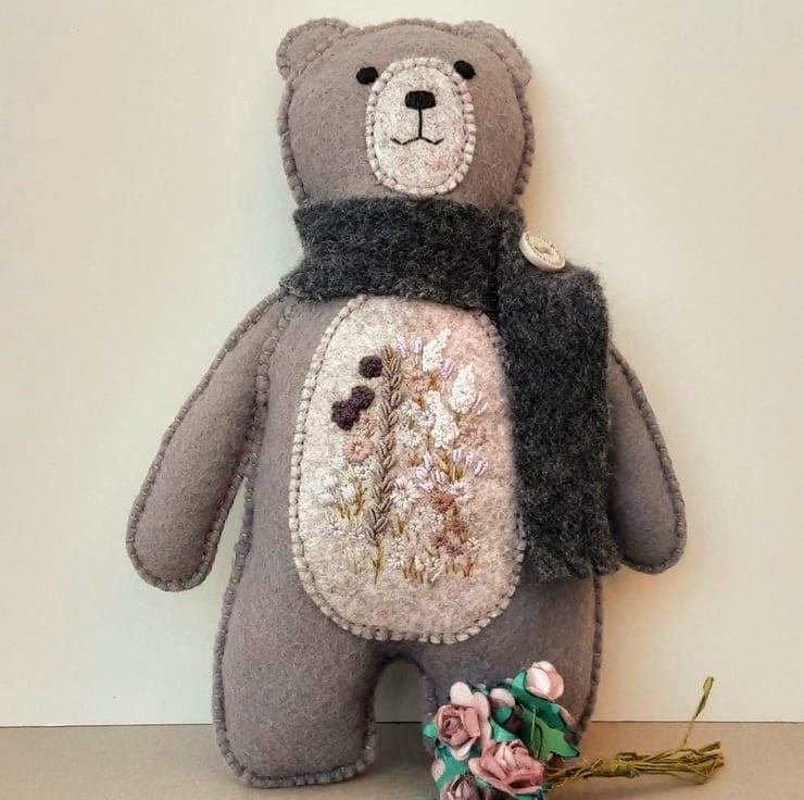 Woodland teddy bear, handmade Felt Scandi bear, hanging decoration