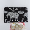 Coin Purse Elephants White on Black 