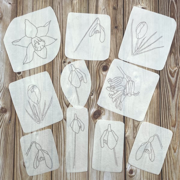 Spring flower embroidery patterns. Stick and stitch designs.