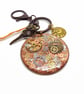 Steampunk Goth Bag Charm Keyring with Cogs and Skull - Image 2