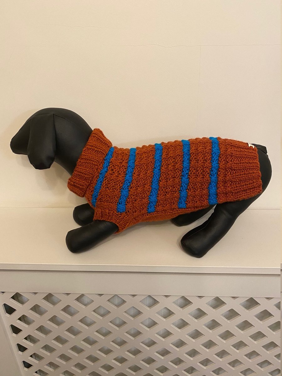 Dog Jumper - Ideal for a Miniature Dachshund or Small Dog, Hand Knitted item.