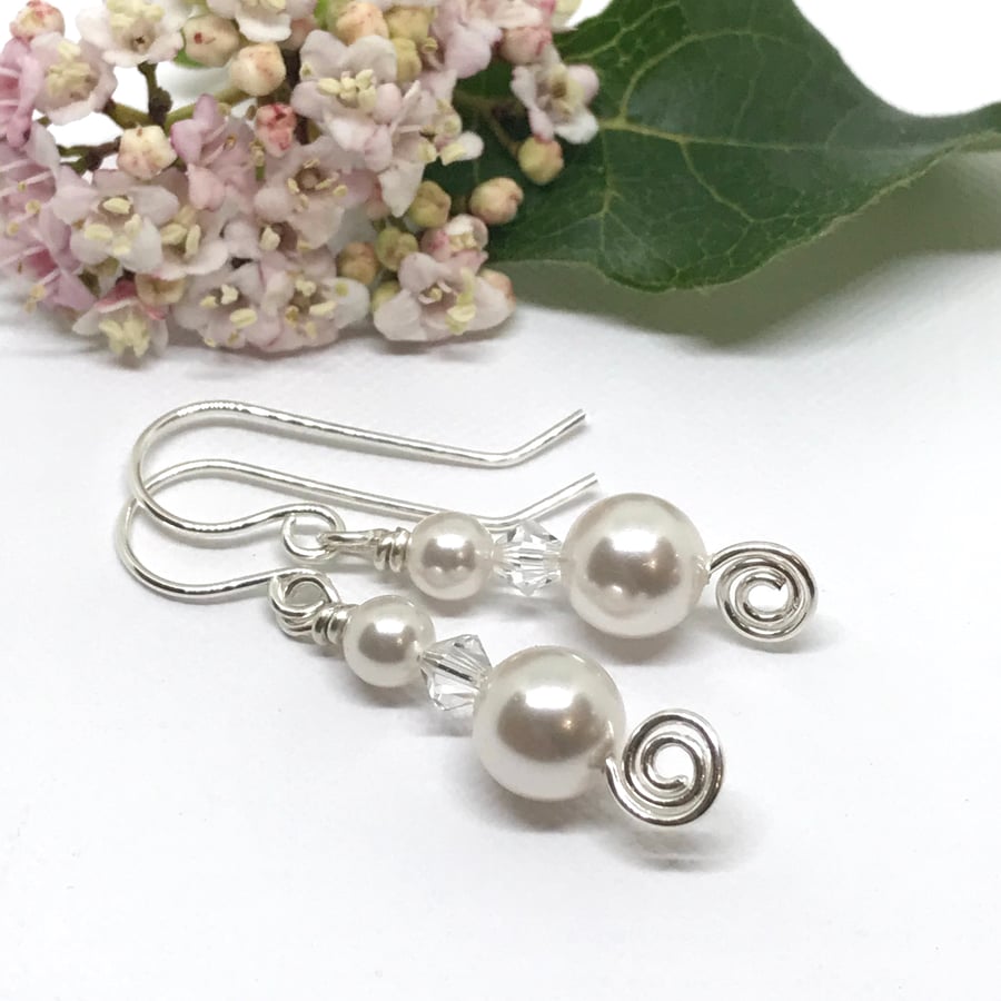Pearl and Crystal Earrings, Sterling Silver