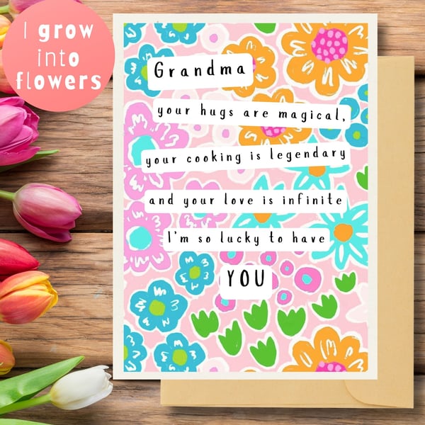 Plantable Grandmother's Day Card Card, Wildflower Seed Paper, Ecofriendly