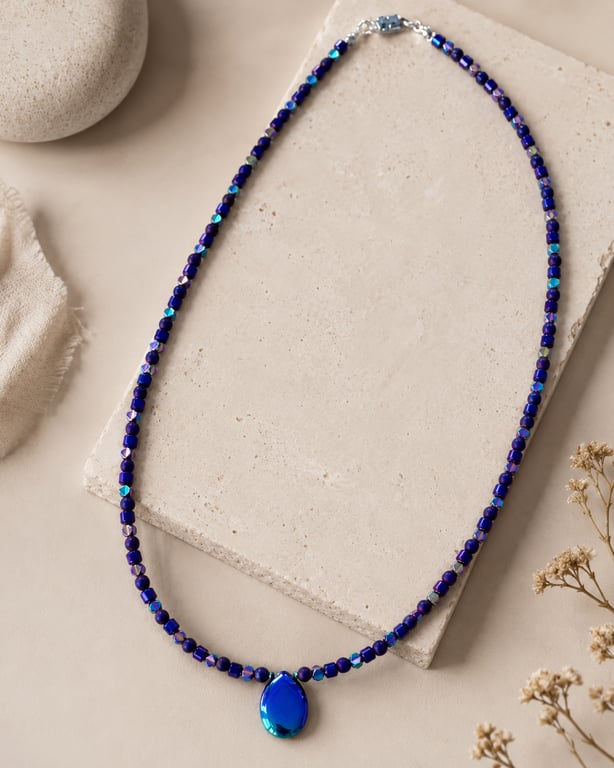 Purple Hematite Teardrop Pendant Necklace