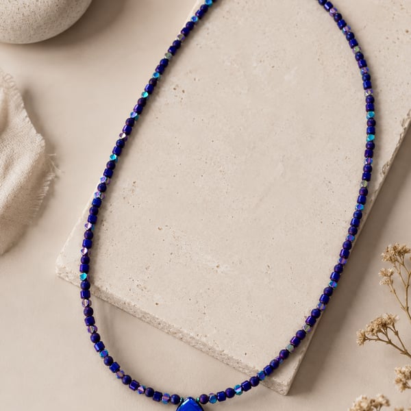 Purple Hematite Teardrop Pendant Necklace