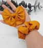 Mustard yellow satin scrunchie and clip on bow set, free UK delivery.   - Image 4
