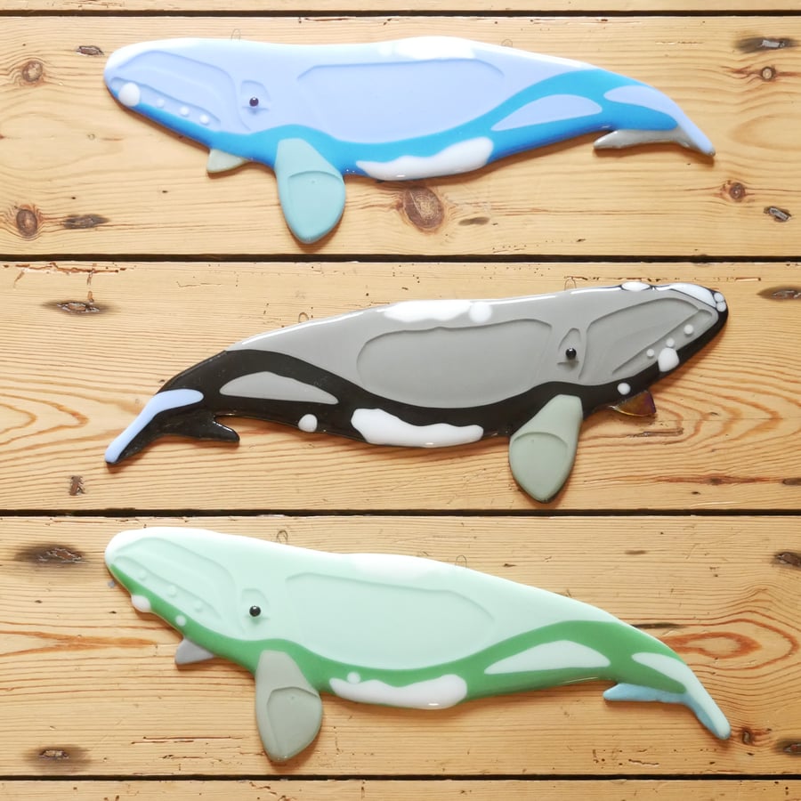 Right Whale Wall Hanging Fused Glass Art
