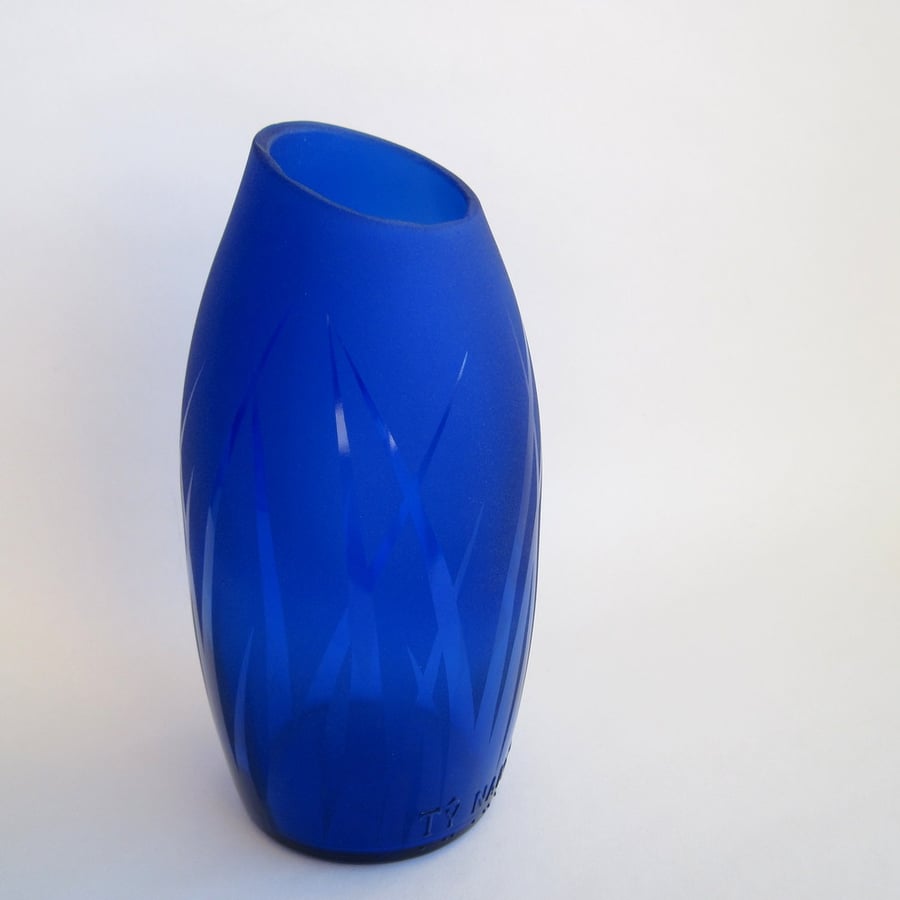 Vase, upcycled bottle, cobalt blue glass