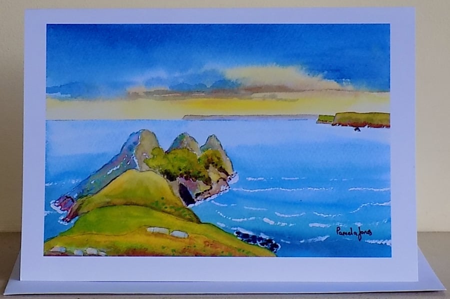 Three Cliffs Bay, Gower, South Wales, Art Greetings Card,  Size a5, Blank inside
