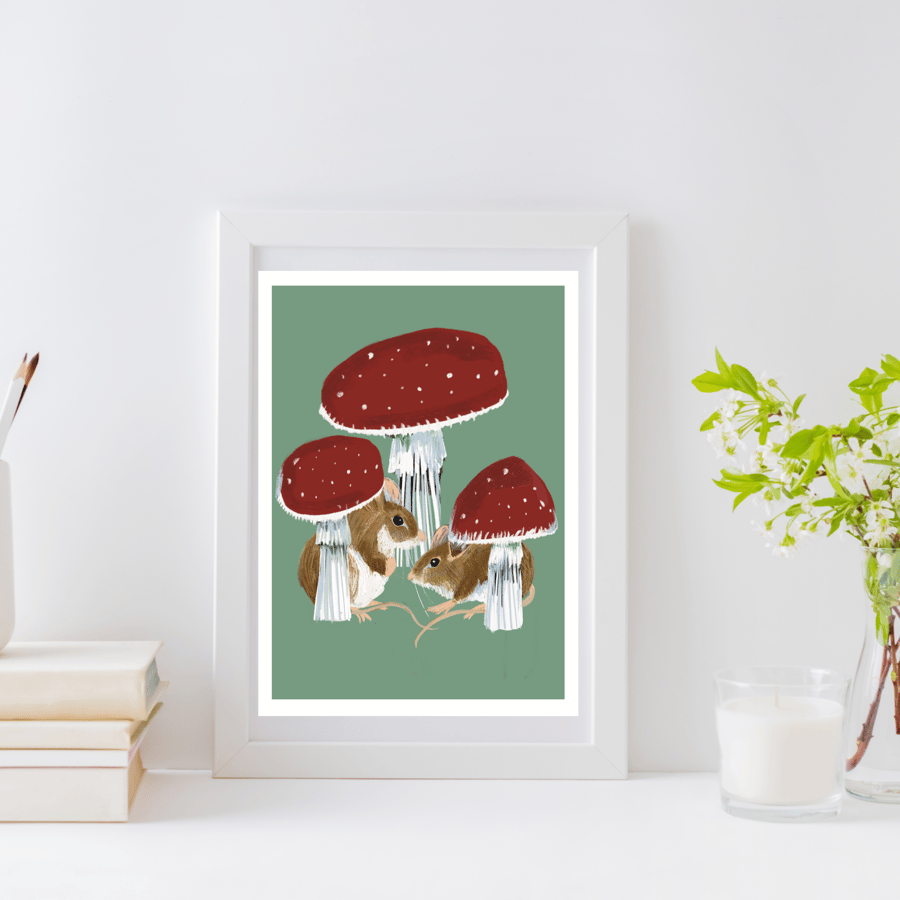 Mouse Toadstool Woodlands art print 