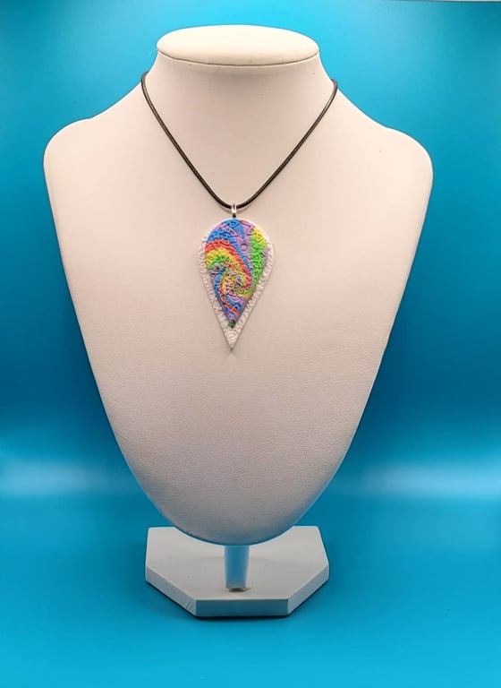 Large Teardrop Pendant Necklace 60x30mm, Handmade Polymer Clay Statement Necklac