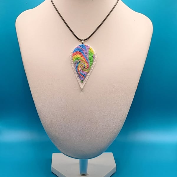 Large Teardrop Pendant Necklace 60x30mm, Handmade Polymer Clay Statement Necklac