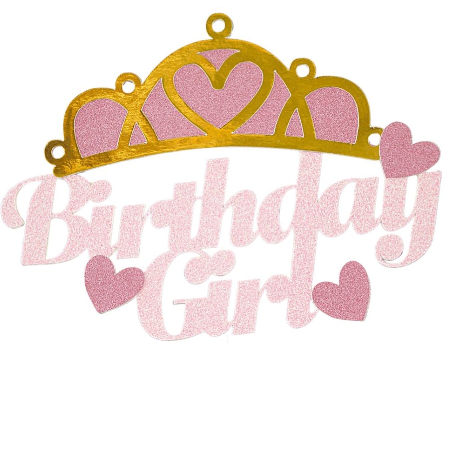 Birthday Girl - Pink (Gold Crown) Cake Topper