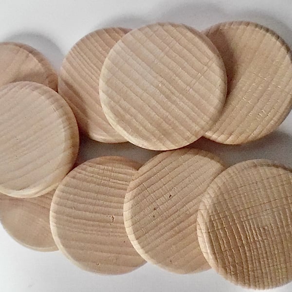 6 x Beech Wood Coins, Counters, Peg Doll. Fairy garden  48mm x 8mm