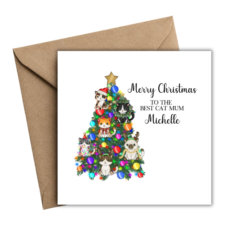 Cat Christmas Tree Merry Christmas Card