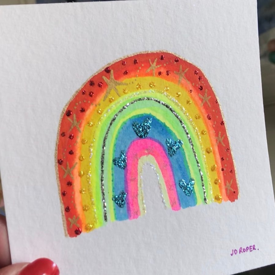 TWIST brightly coloured RAINBOW painting Jo Roper