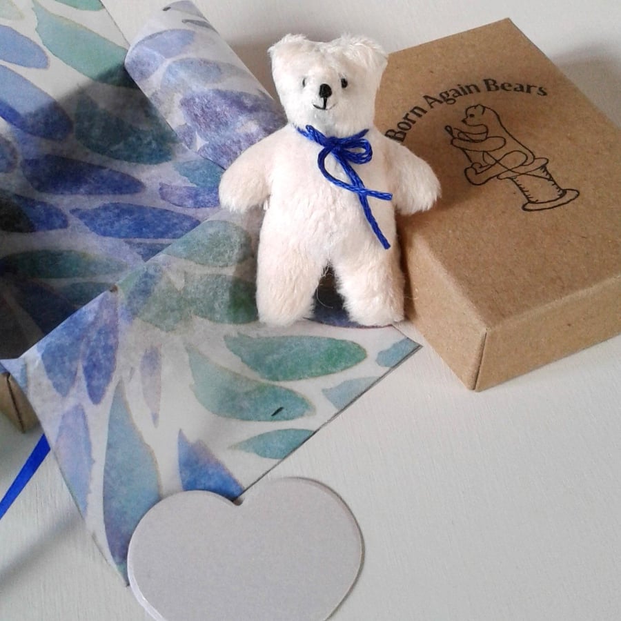 Tiny ted in a box, letterbox gift 'random act of tiny furry kindness'