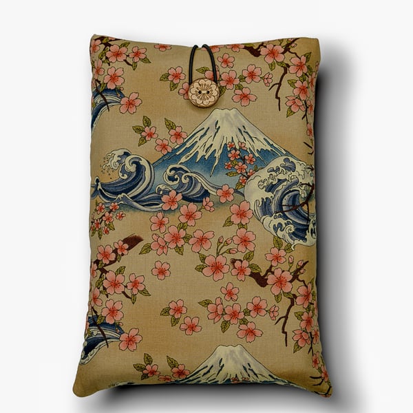 Fuji & Sakura Book Sleeve – Japanese Cotton Book Protector with Coconut Button