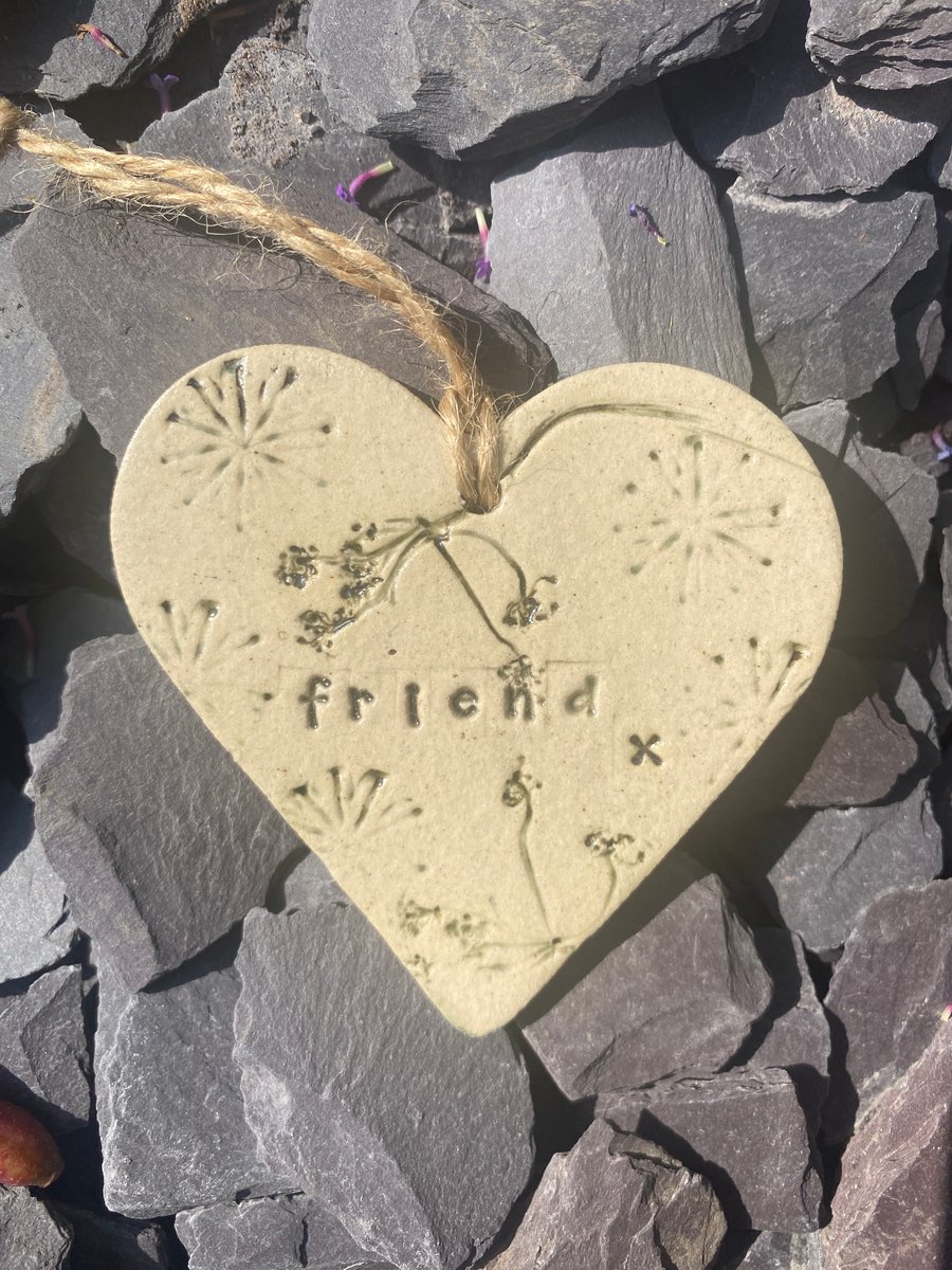 Friend - hanging pottery decorative heart  - free postage