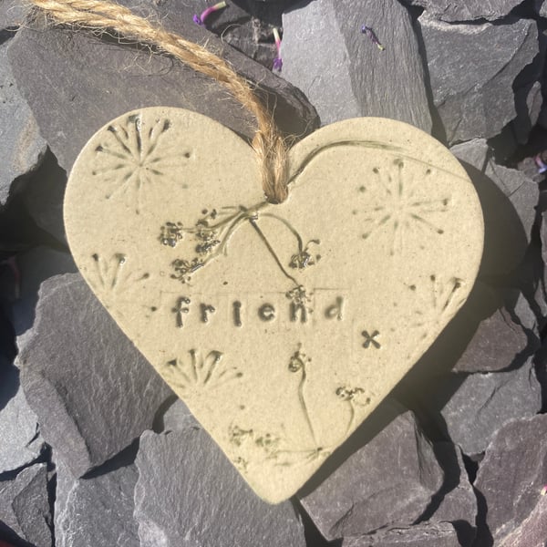 Friend - hanging pottery decorative heart  - free postage