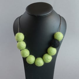 Chunky Lime Colour Block Necklace - Olive Green Felt Beaded Statement Jewellery