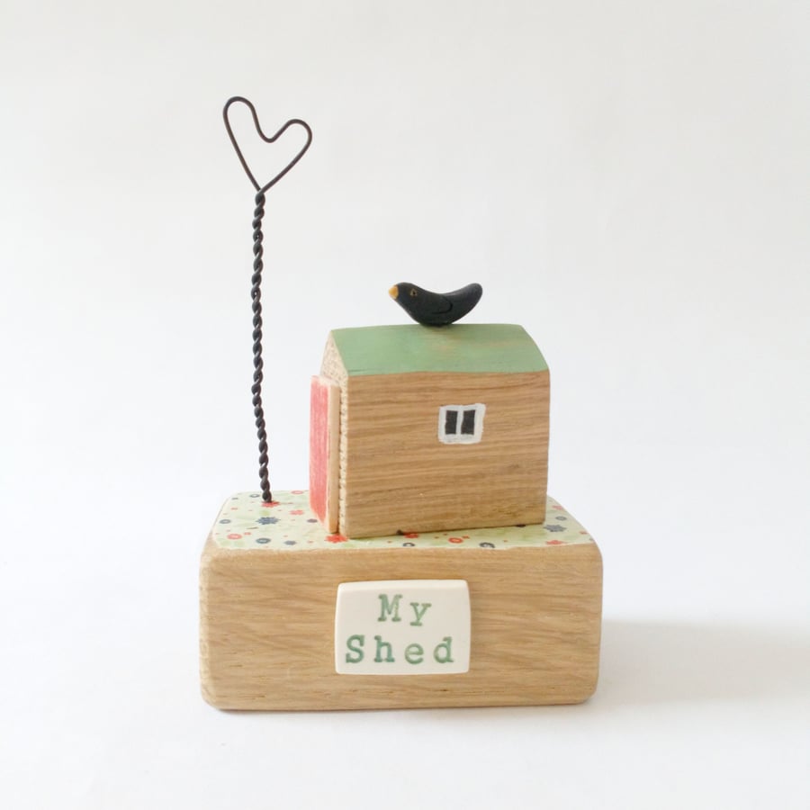 SALE - Garden Shed with Wire Heart and Blackbird 'My Shed'