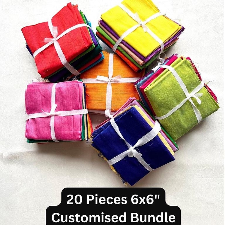Raw Silk and Cotton 6x6" 15x15cm Handloomed in India 20 pieces No Duplicates 2