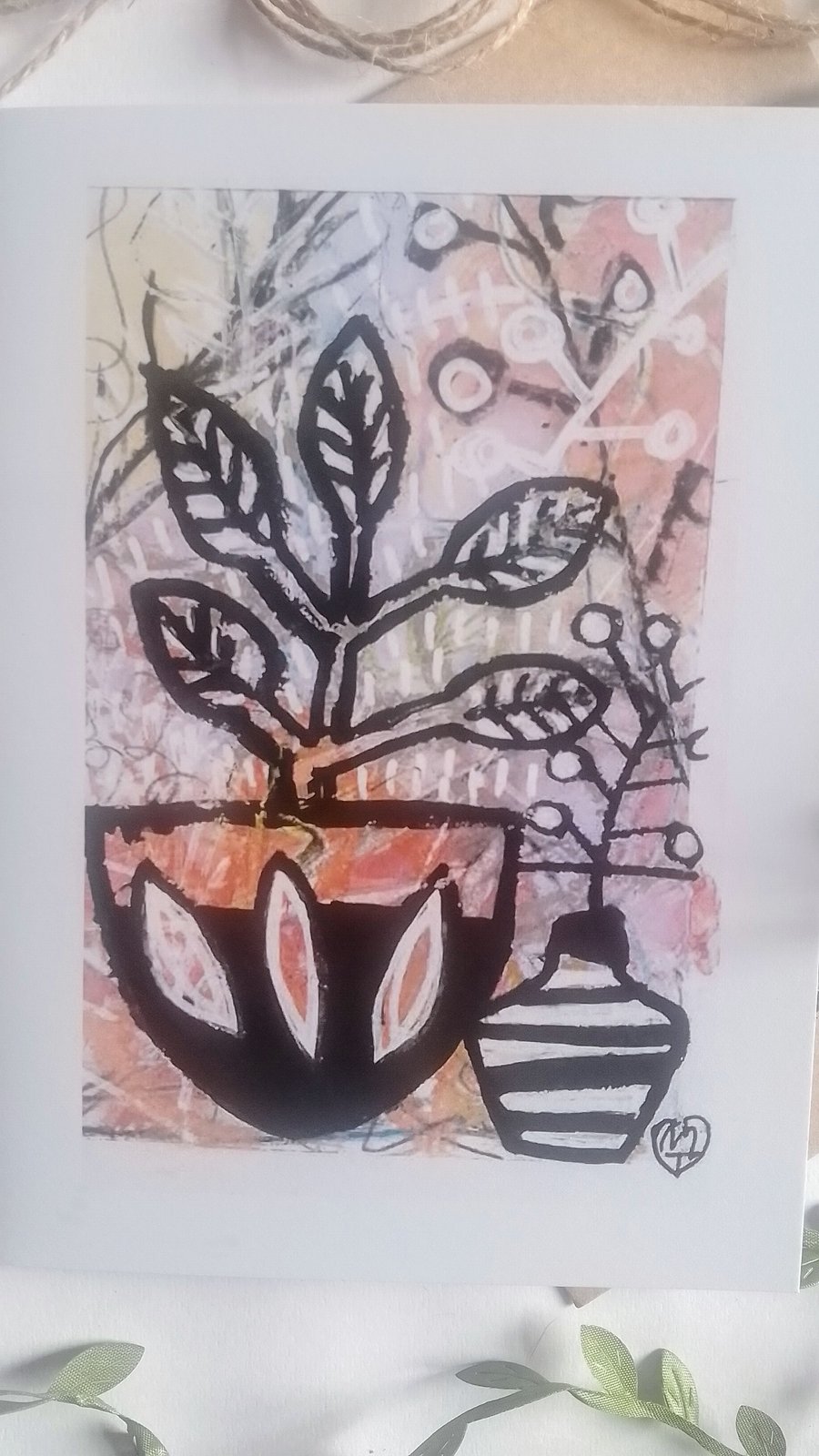  Botanical & Nature Inspired Art  Card in Monochrome, Blank for any Occasion 