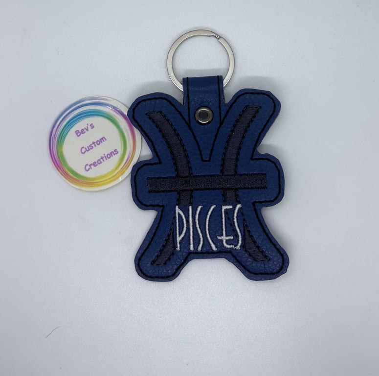 Embroidered Zodiac sign Keyring design - Pisces