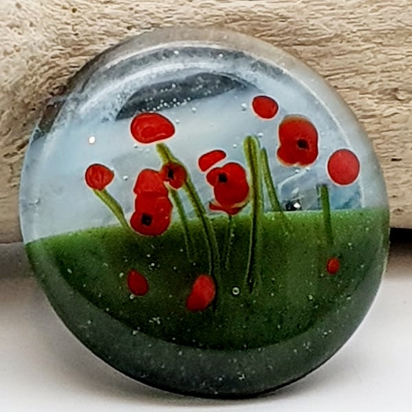 Fused Glass Poppy Fields Brooch