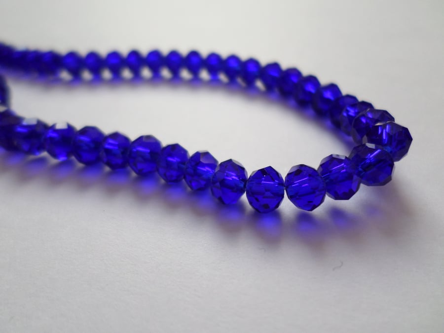 50 x Faceted Glass Beads - Rondelle - 6mm - Royal Blue 