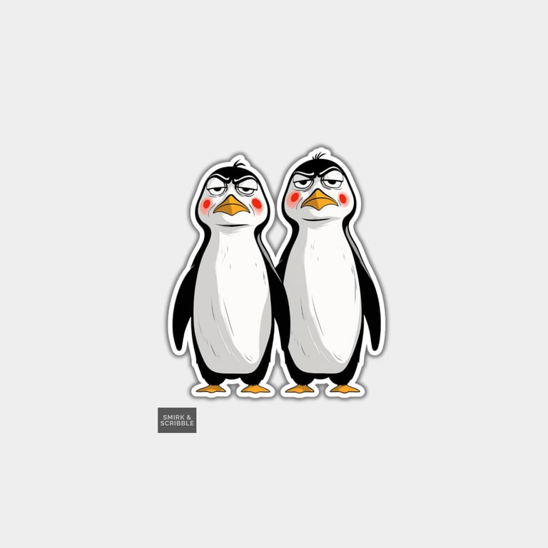 Funny Vinyl Sticker For Adults - Cute Grumpy Penguin Friends