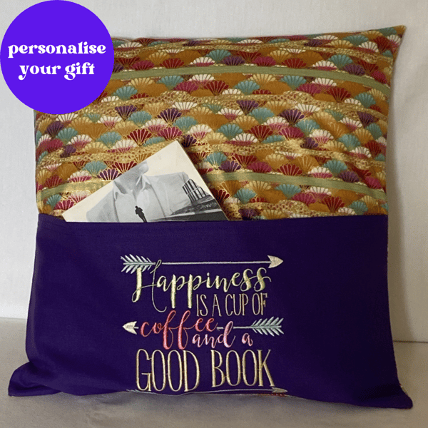 Embroidered Reading Cushion HAPPINESS IS....