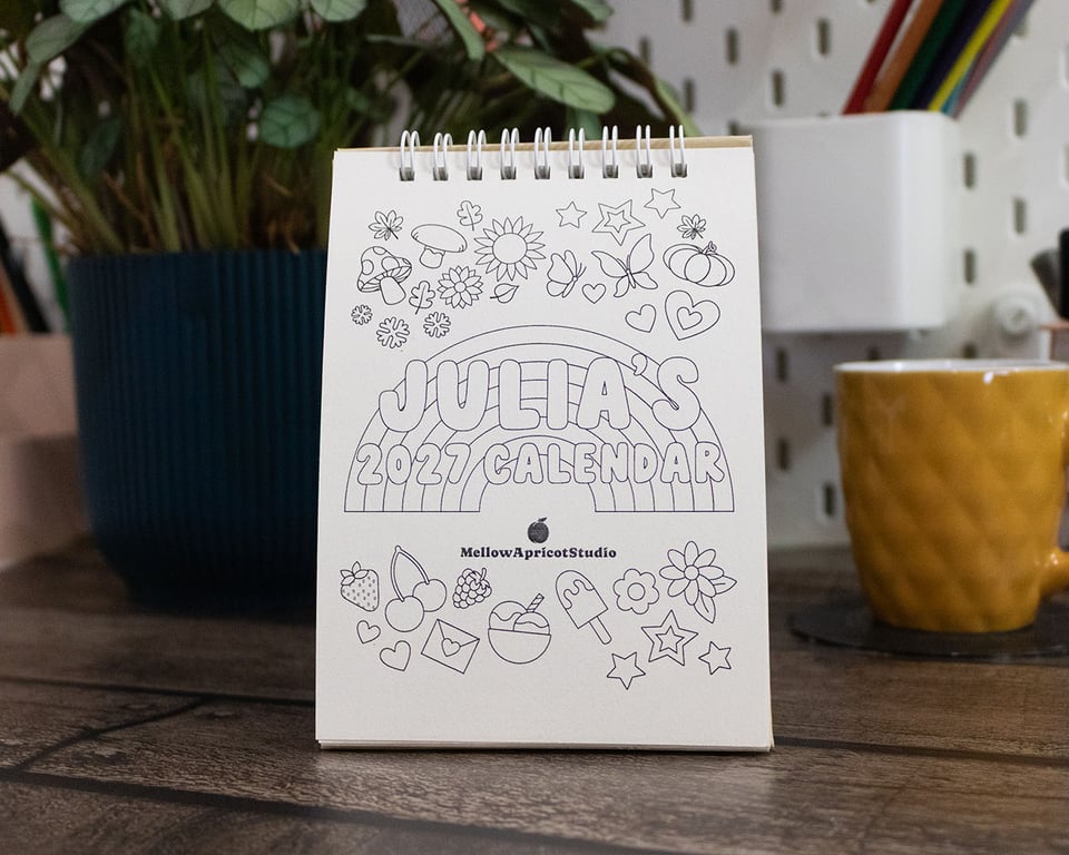 Personalised 2027 Mini Colouring Desk Calendar with Journal Prompts