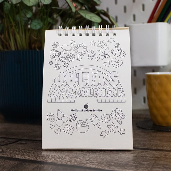 Personalised 2027 Mini Colouring Desk Calendar with Journal Prompts