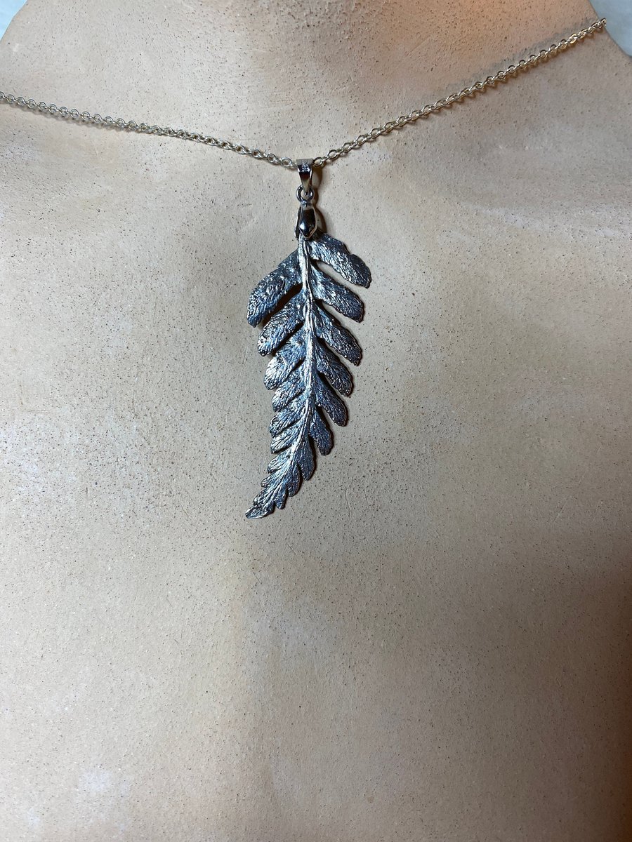 Real fern pendant, Pure silver electroform, 830