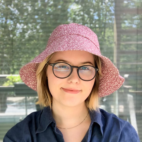 Pink Floral Sun Hat Bucket Hat Up-cycled Summer Accessory