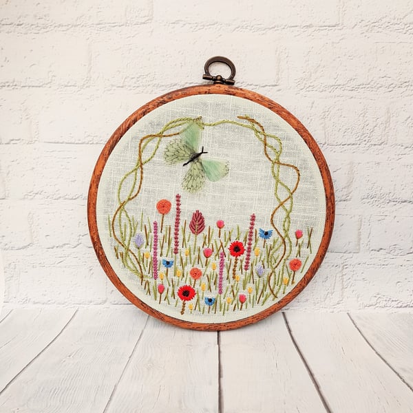 Butterfly Embroidery Hoop, Wildflower Embroidery Hoop, Floral Embroidery, Hand E