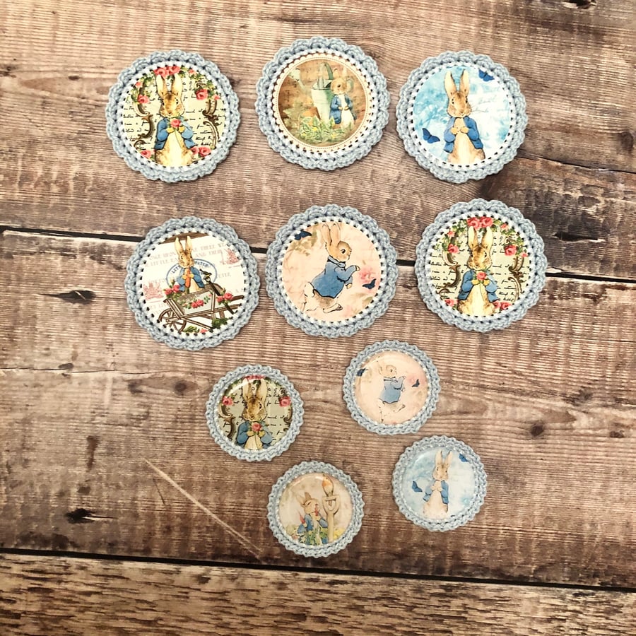 Hand crocheted Peter rabbit images