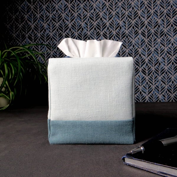 Square Tissue Box Cover - Two Tone Blue
