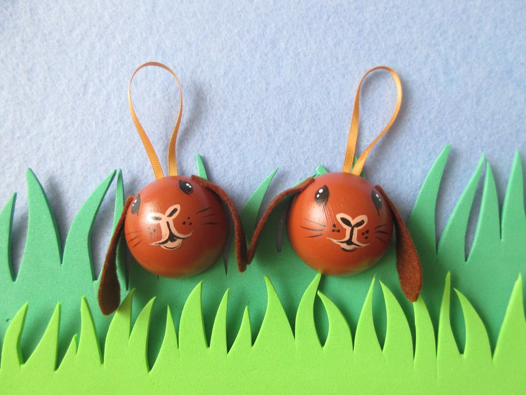 2 x Bunny Rabbit Hanging Decoration Pet Bauble for Christmas Easter etc